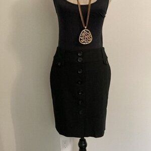 Ann TAYLOR Black Virgin Wool Pencil Skirt Button Down 2​​​​​​